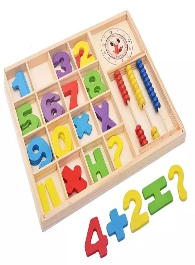 سمونيو صندوق تعليمي خشبي من سمونيو للأطفال، يتضمن عدادًا وساعة ومكعبات أرقام وقلم تحديد، لعبة ألغاز تعليمية للتعلم المنزلي وممارسة الرياضيات (لون عشوائي). - Image 1